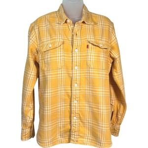 Levis Yellow Plaid Cotton Flannel Button Down Shirt Standard Fit Sz Medium